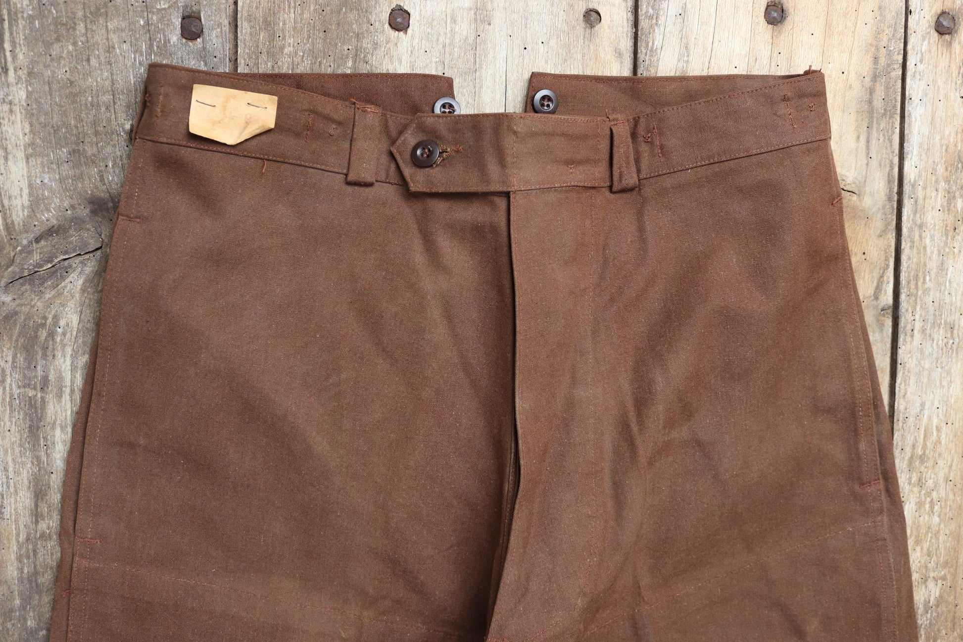 Vintage French chore trousers pants workwear 1960s 1970s SNCF railway railroad engineer work 34” x 29” duck cotton canvas buckle back