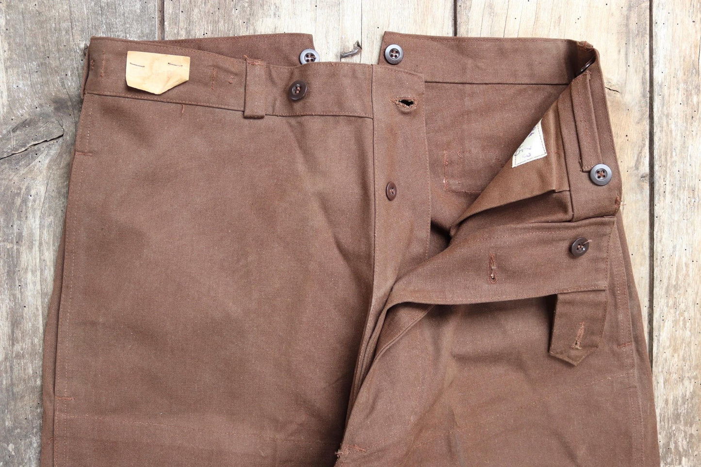 Vintage French chore trousers pants workwear 1960s 1970s SNCF railway railroad engineer work 34” x 29” duck cotton canvas buckle back