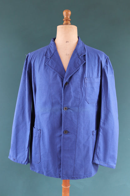 Vintage WW2 work jacket 1940s deadstock Swedish military hospital indigo blue cotton twill workwear chore 47” chest