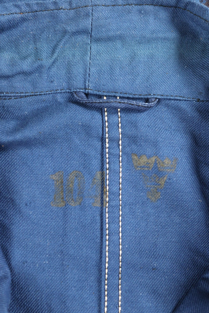 Vintage WW2 work jacket 1940s deadstock Swedish military hospital indigo blue cotton twill workwear chore 47” chest