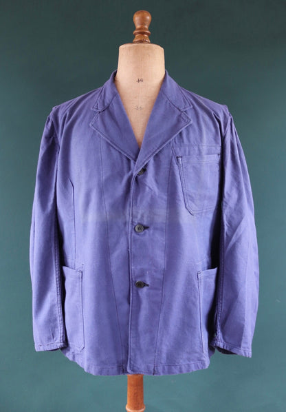 Vintage WW2 workwear jacket 1940s deadstock Swedish military hospital indigo blue cotton twill work chore 47” chest