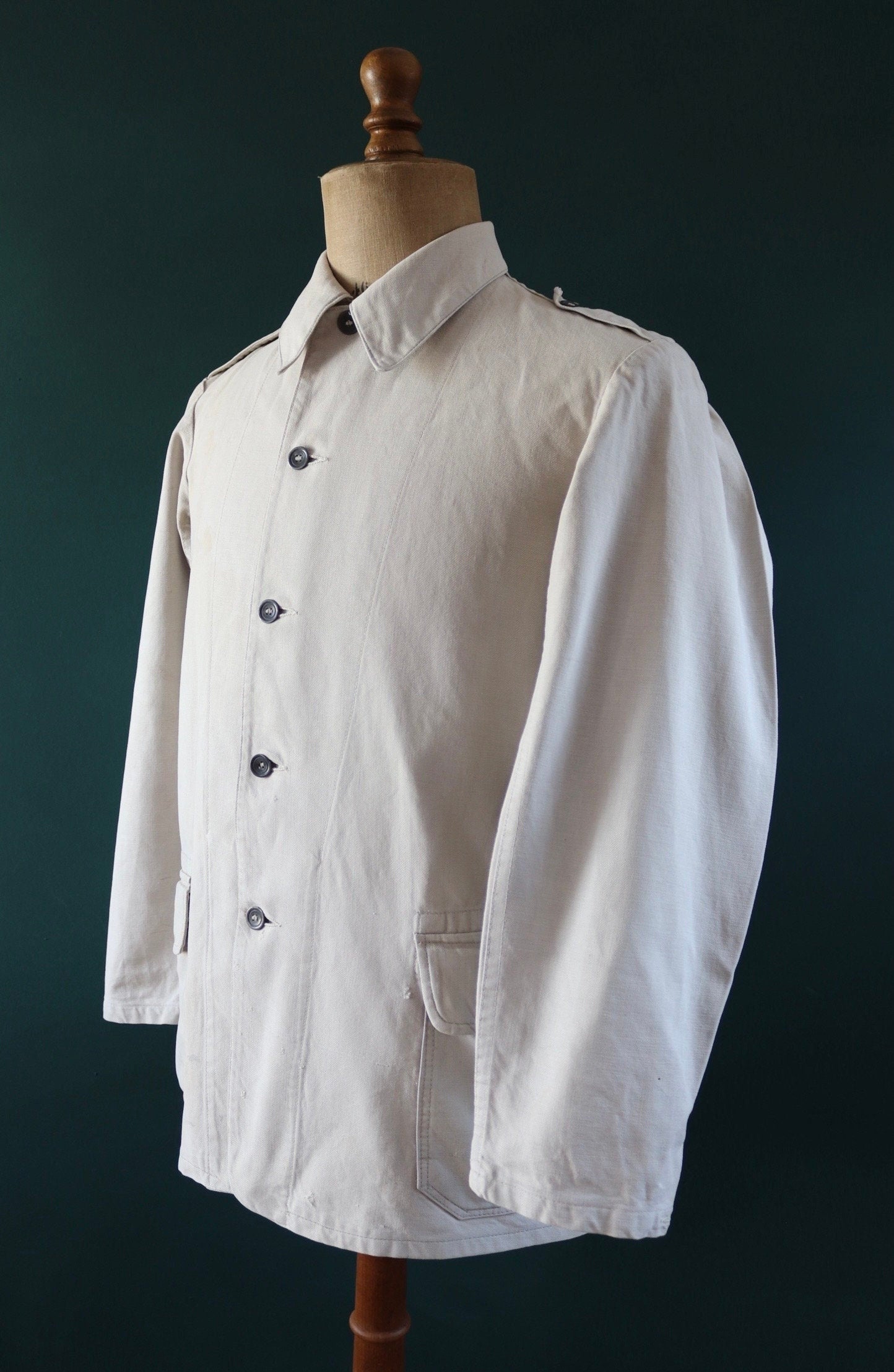 Vintage 1930s 30s 1940s 40s Swedish WW2 military civil defence army field cotton jacket tunic 41” chest work workwear chore