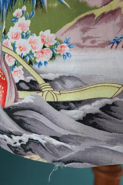 Vintage 1950s Hawaiian rayon shirt - Pali - rare Eugene Savage King Kamehameha print - 46" chest