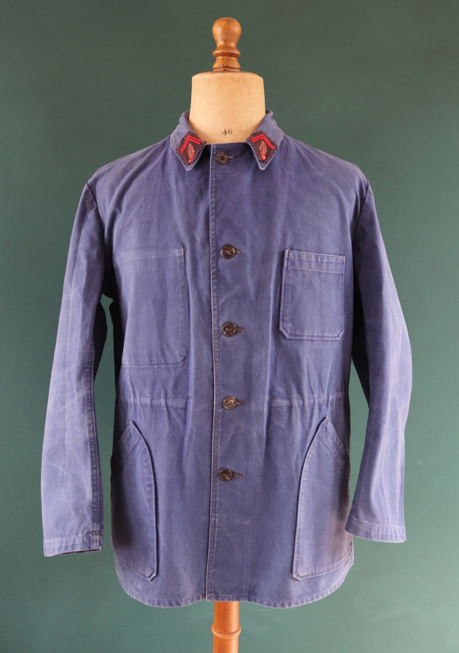 Vintage French blue workwear jacket - 1960s firefighter - faded cotton twill chore - 46” chest - bleu de travail