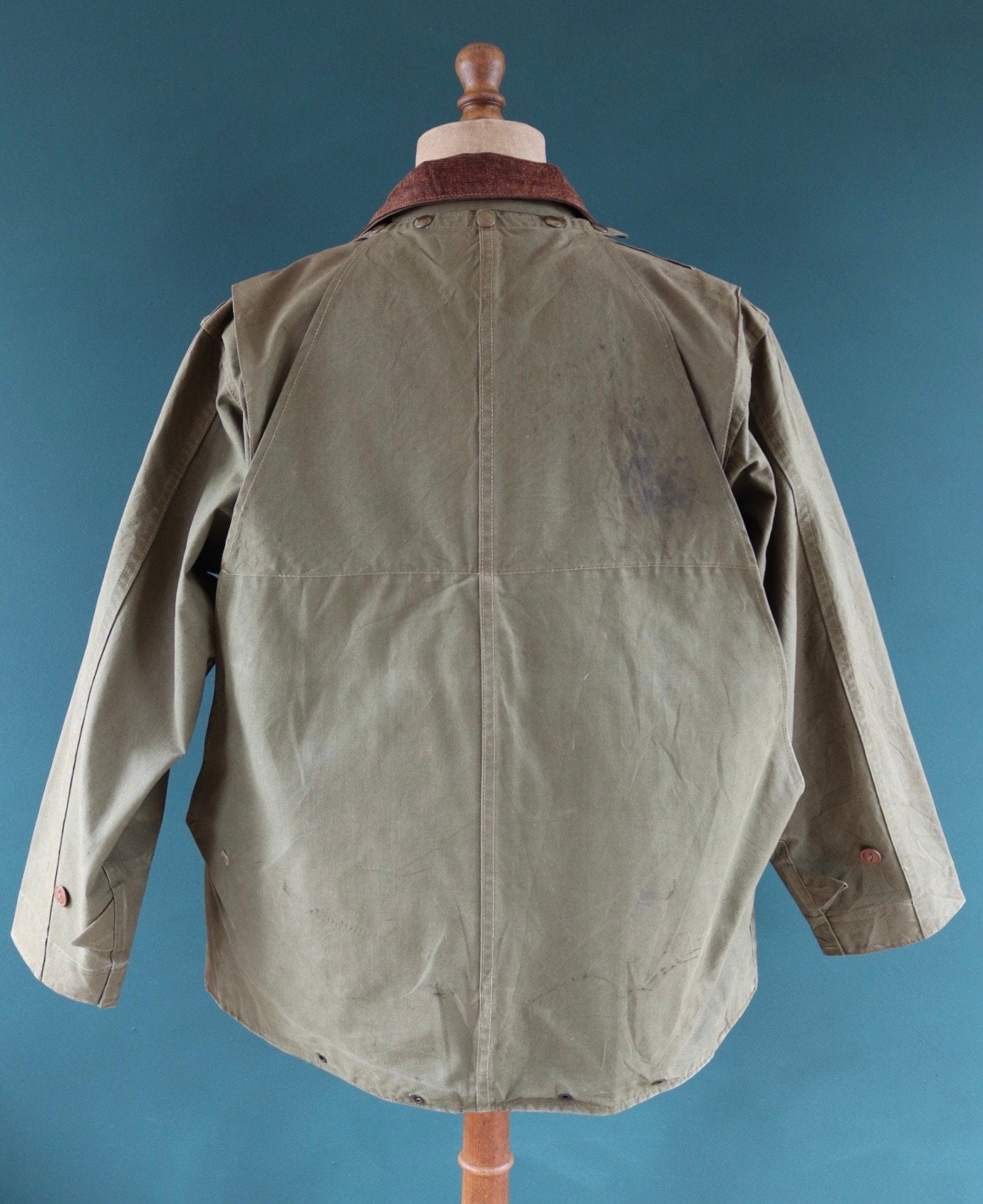 Vintage 1950s 50s Hinson Bodyguard khaki green tin cloth cotton canvas hunting jacket 50" chest work workwear chore shooting waterproof