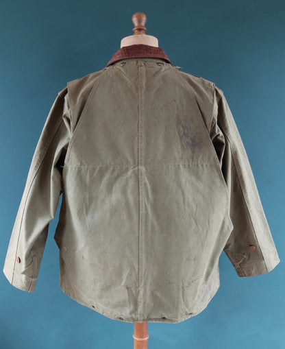 Vintage 1950s 50s Hinson Bodyguard khaki green tin cloth cotton canvas hunting jacket 50" chest work workwear chore shooting waterproof
