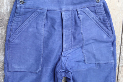 Vintage French blue workwear overalls - 1950s 60s moleksin dungarees - bib and brace - 27” 28” x 26” - bleu de travail