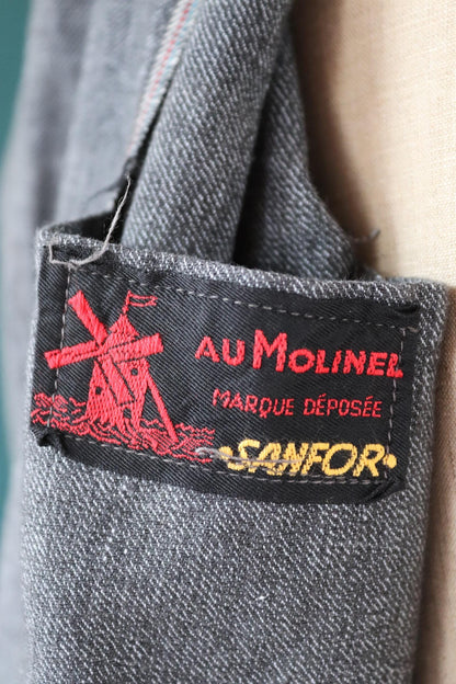 Vintage 1950s French workwear coat - chore jacket - selvedge cotton - factory overalls - 44" chest
