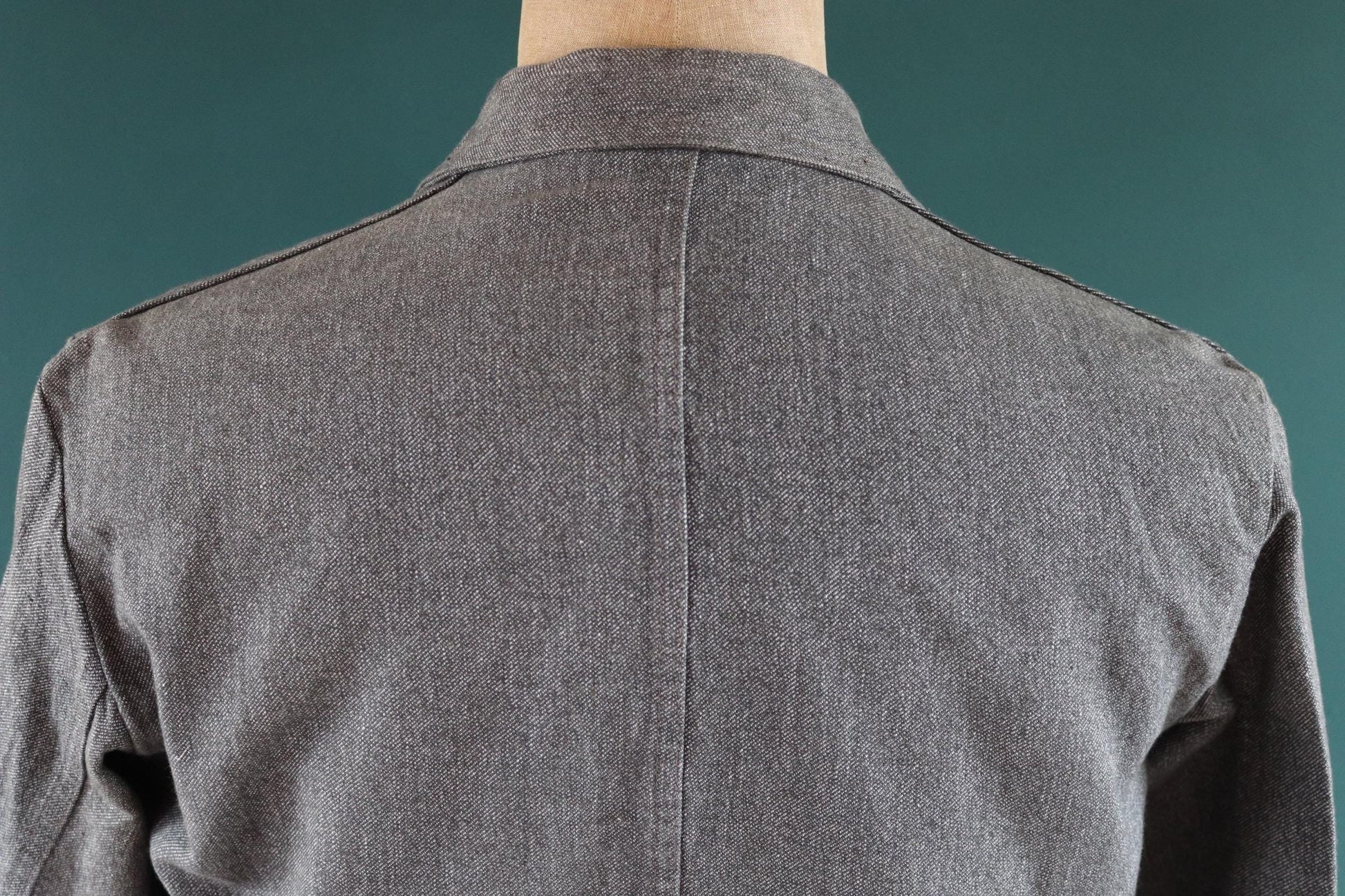 Vintage French workwear jacket - 1950s 60s salt pepper grey overalls - selvedge cotton - long factory coat - 44” chest