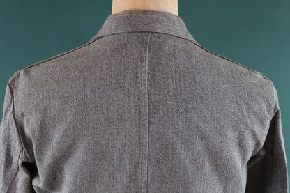 Vintage French workwear jacket salt pepper grey long coat overall 1950s 1960s factory machinist 44” chest selvedge
