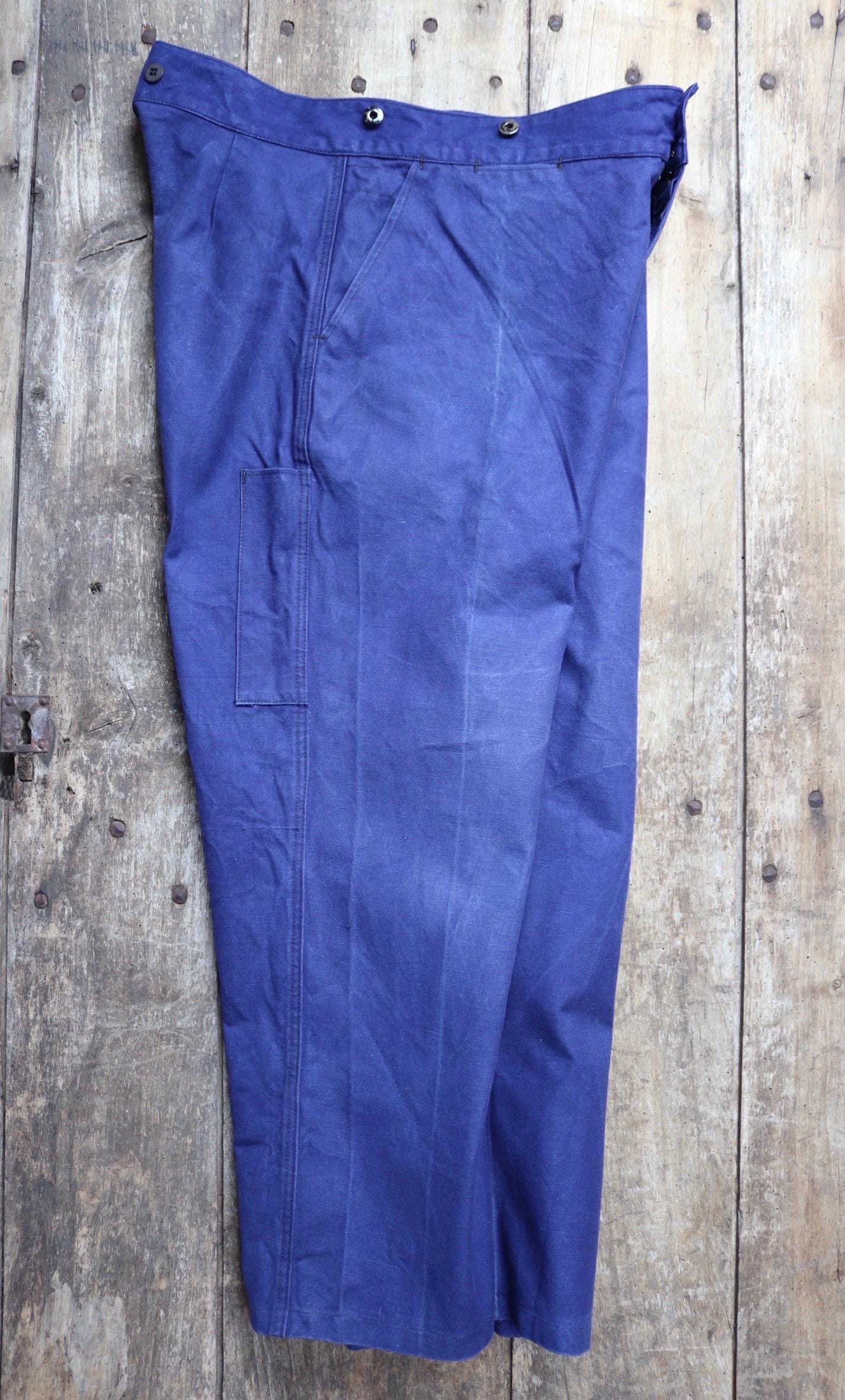 Vintage French work trousers pants 1950s workwear indigo cotton twill chore 37” x 26” high waist