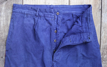 Vintage French work trousers pants 1950s 1960s indigo blue cotton twill fireman firefighter 32” x 27” workwear sapeurs pompiers