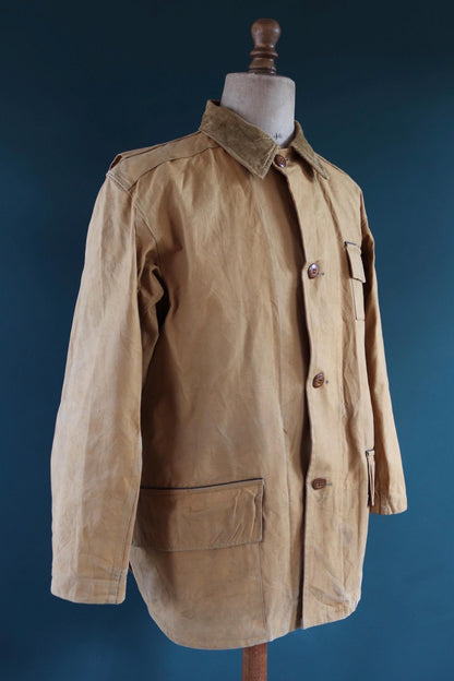 Vintage 1940s 40s 1950s 50s Duxbak duck cotton canvas tin cloth hunting shooting jacket 52” chest workwear work chore