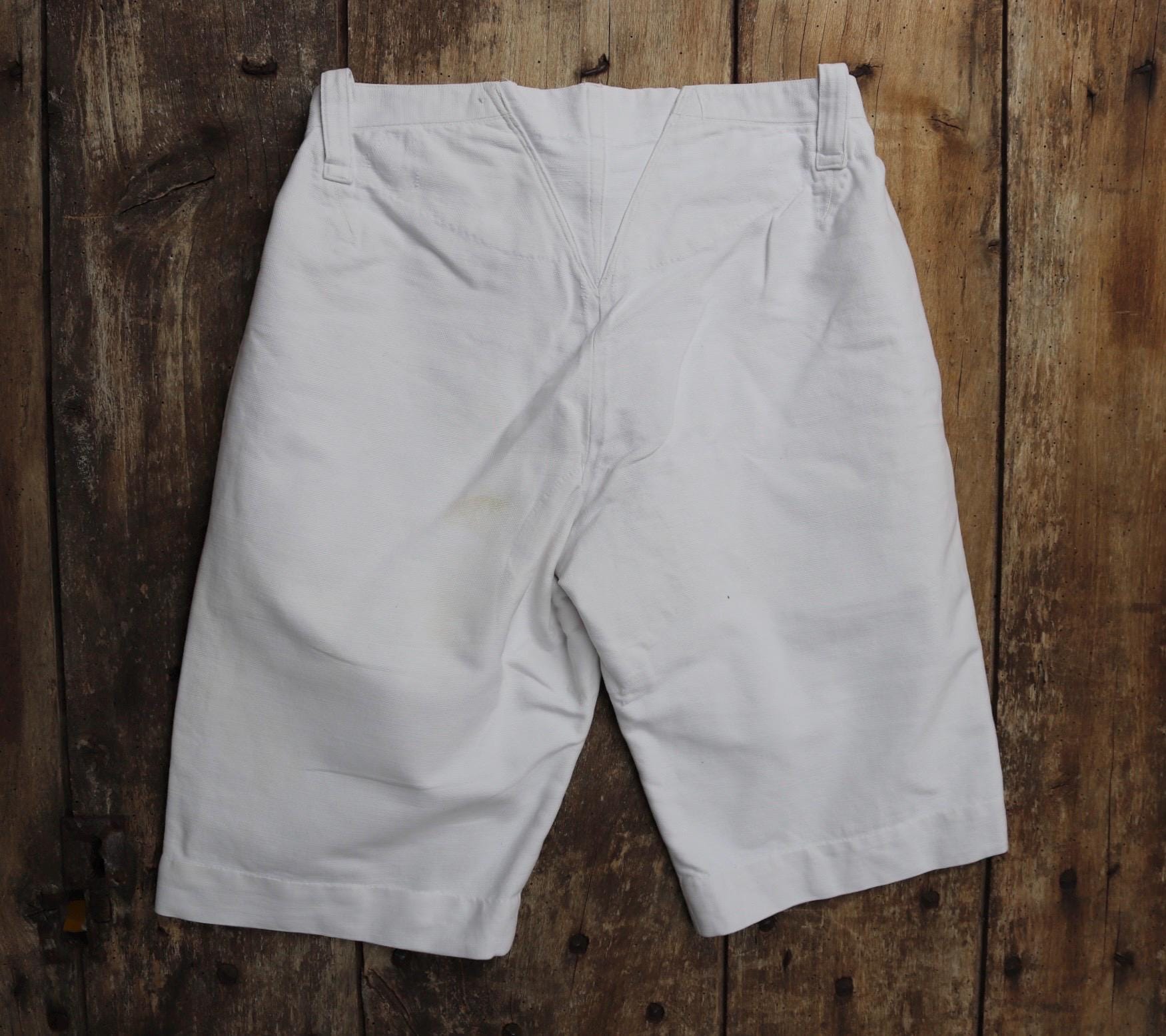 Vintage French shorts antique Belle Jardiniere 1910s 1920s white cotton work workwear chore 28” x 11”