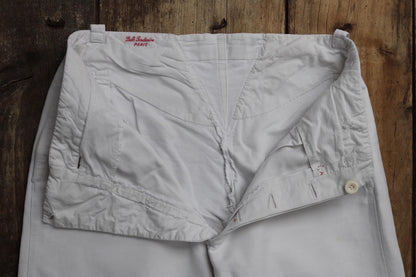 Antique Belle Jardiniere - vintage French shorts - 1910s white cotton workwear - 28” x 11”