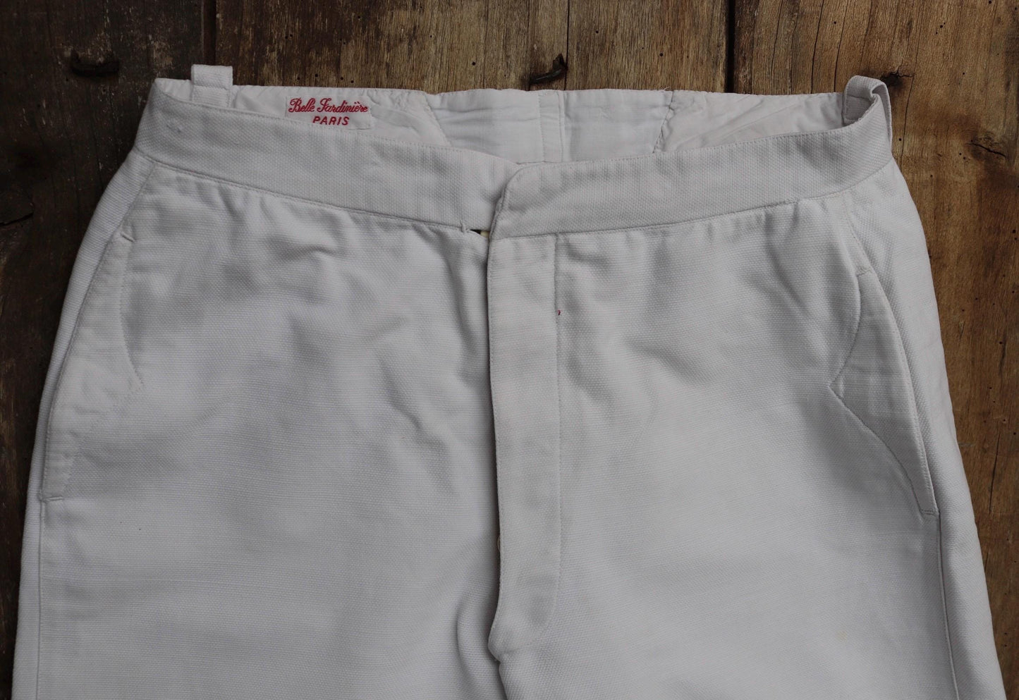 Vintage French shorts antique Belle Jardiniere 1910s 1920s white cotton work workwear chore 28” x 11”