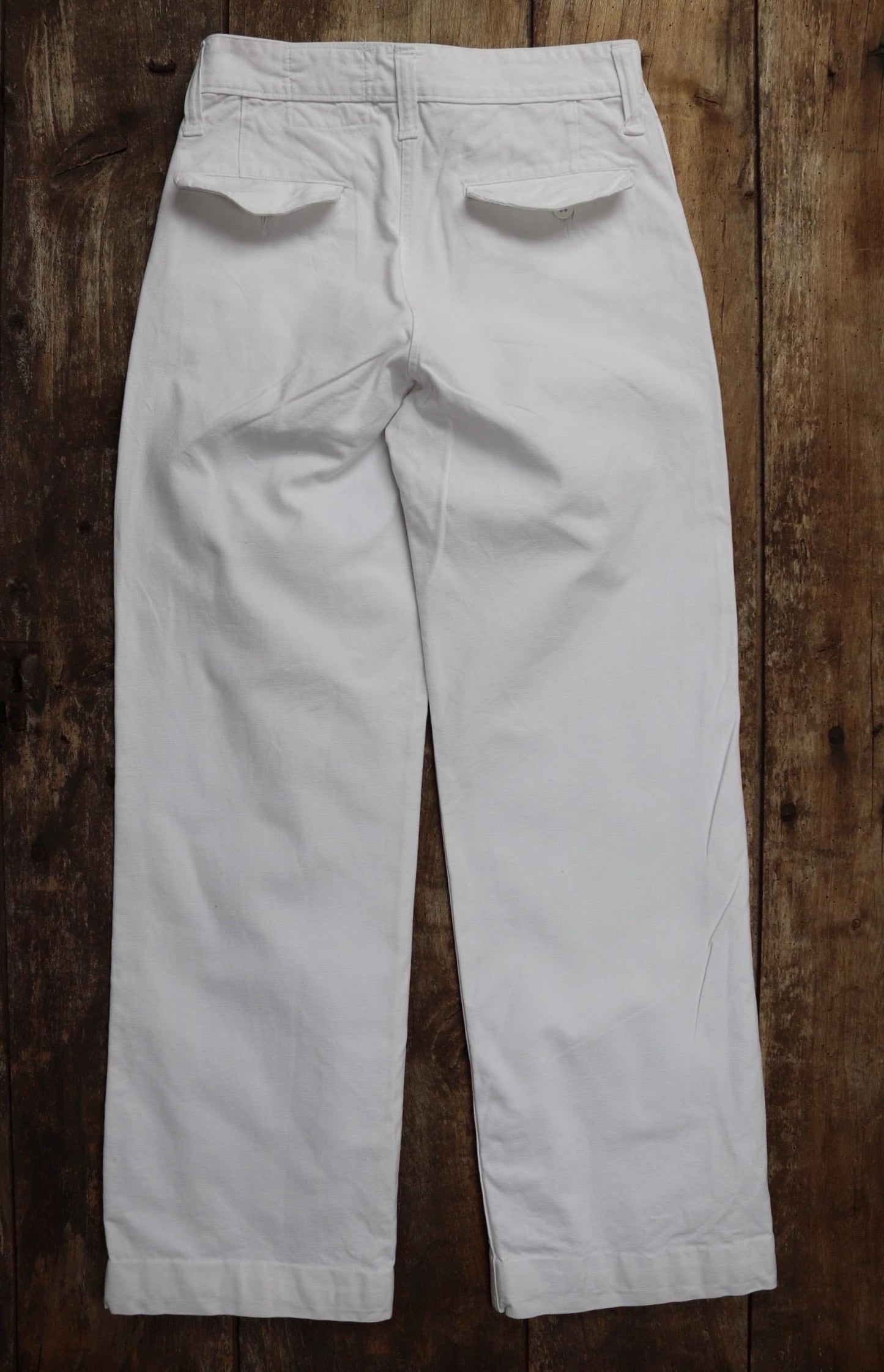 Vintage French trousers pants white cotton 1960s Marine Nationale navy naval 27” x 29” riviera beach bell bottoms fall front