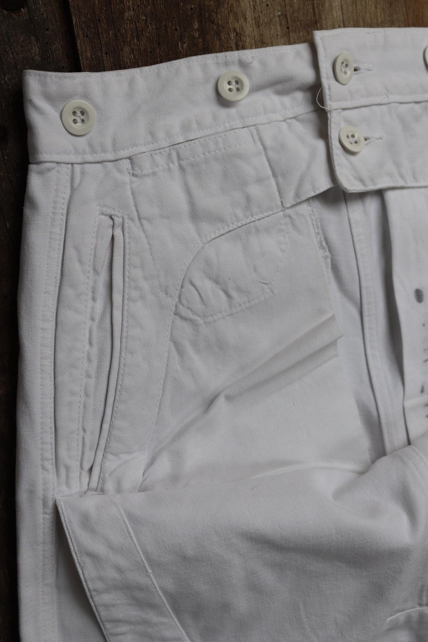 Vintage French trousers pants white cotton 1960s Marine Nationale navy naval 27” x 29” riviera beach bell bottoms fall front