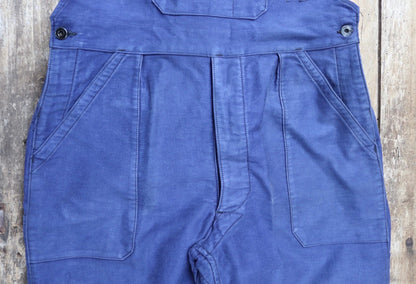 Vintage French workweara overalls dungarees moleskin 1950s 1960s work chore bib brace 34” x 27” bleu de travail