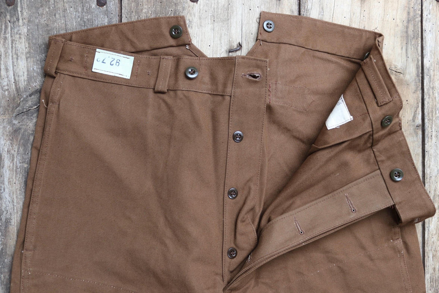Vintage French chore trousers pants workwear 1960s 1970s SNCF railway railroad engineer work 37” x 28” duck cotton canvas buckle back