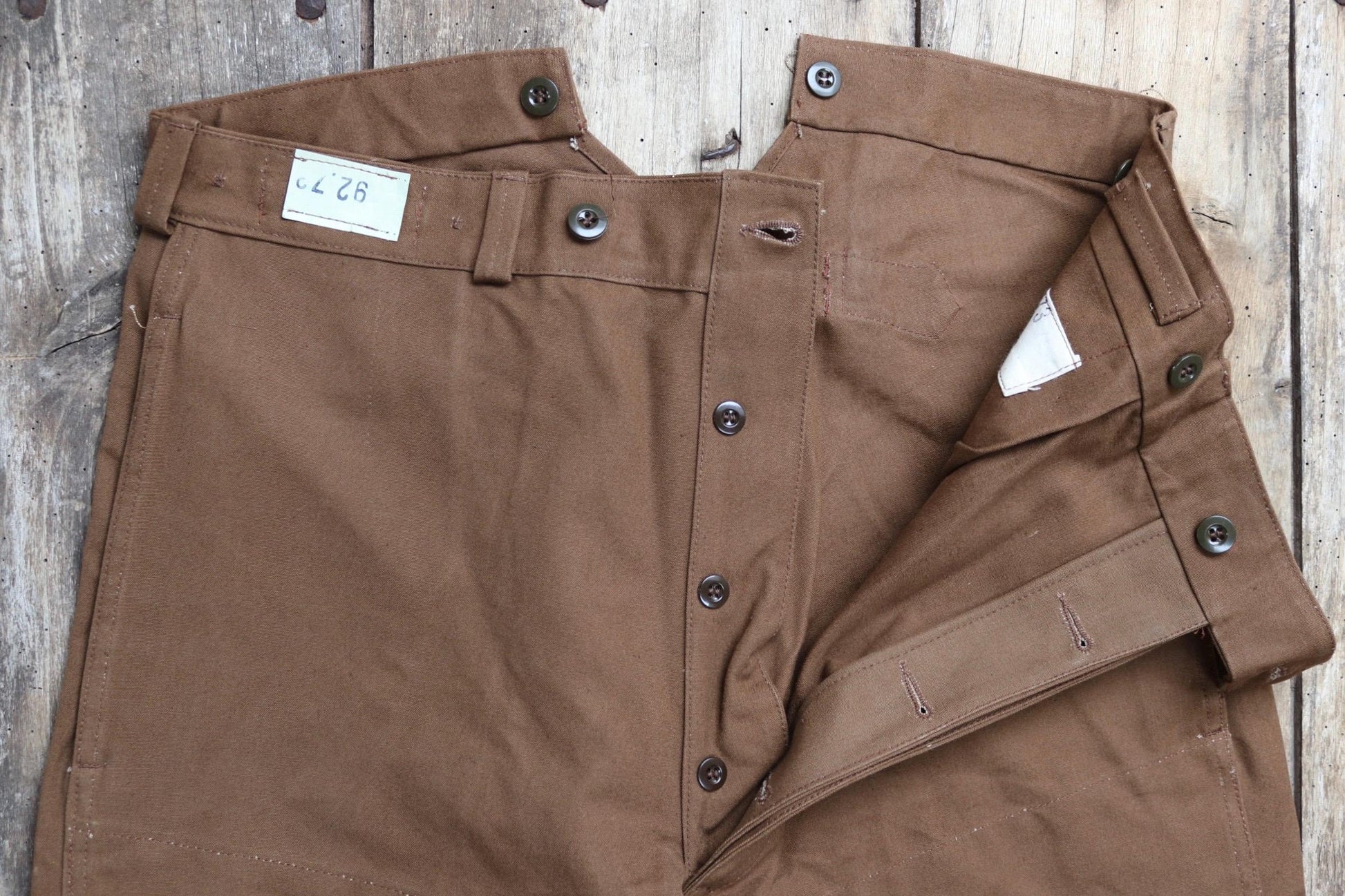 Vintage French chore trousers pants workwear 1960s 1970s SNCF railway railroad engineer work 37” x 28” duck cotton canvas buckle back