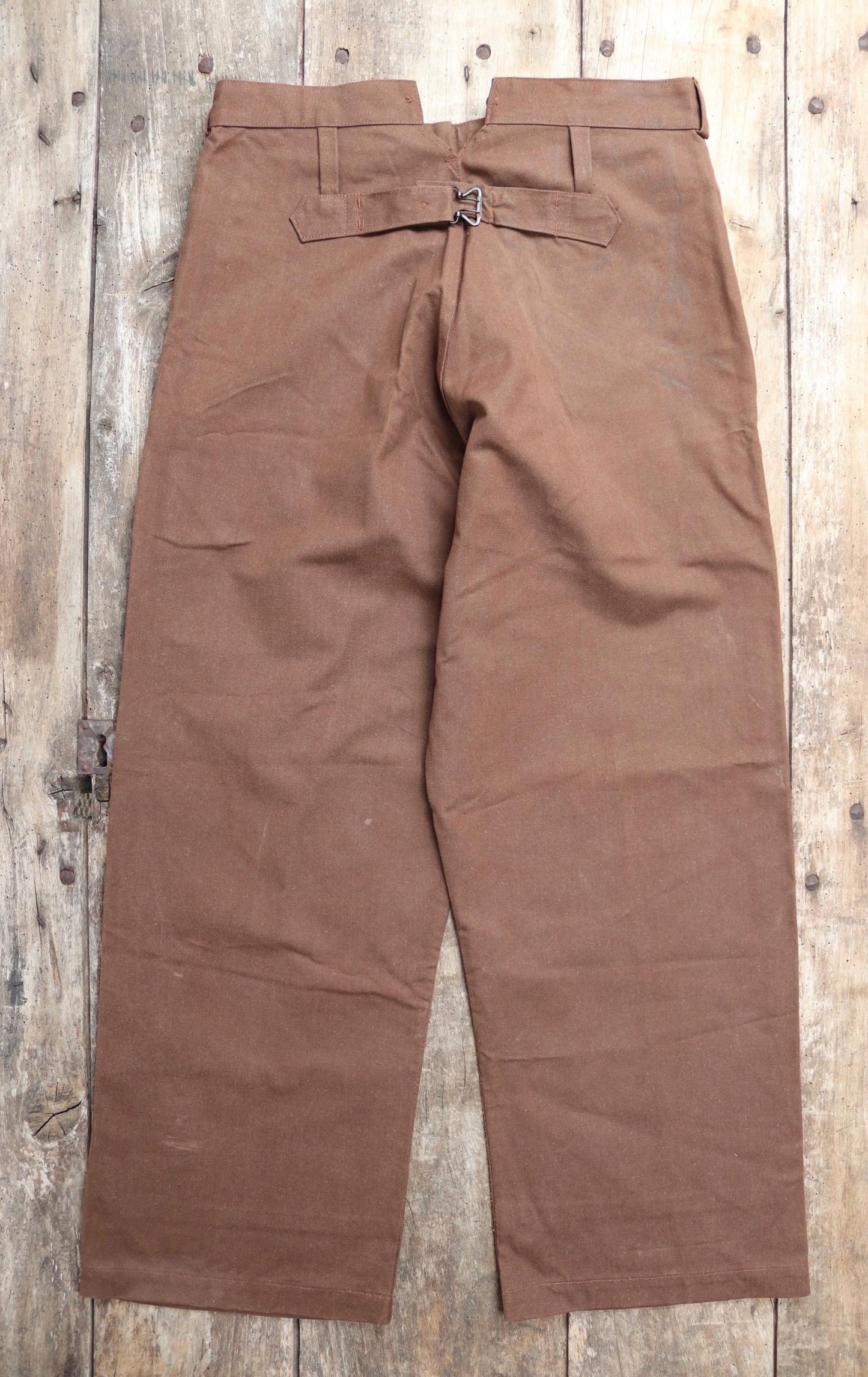 Vintage French chore trousers pants workwear 1960s 1970s SNCF railway railroad engineer work 34” x 29” duck cotton canvas buckle back