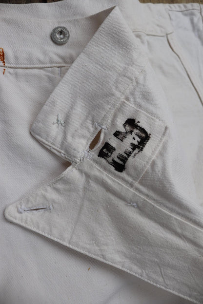 Vintage French buckle back trousers workwear 1940s 1950s deadstock military hospital ecru work chore 41” x 33”