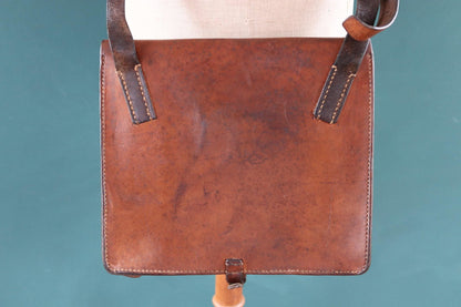 Vintage 1930s 40s brown leather bag - Swedish military workwear - shoulder satchel - luggage for tablet,