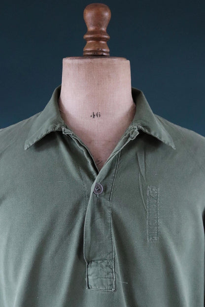 Vintage 1970s 70s M59 Swedish army military fältskjorta green cotton smock shirt pop over work workwear chore 48” chest