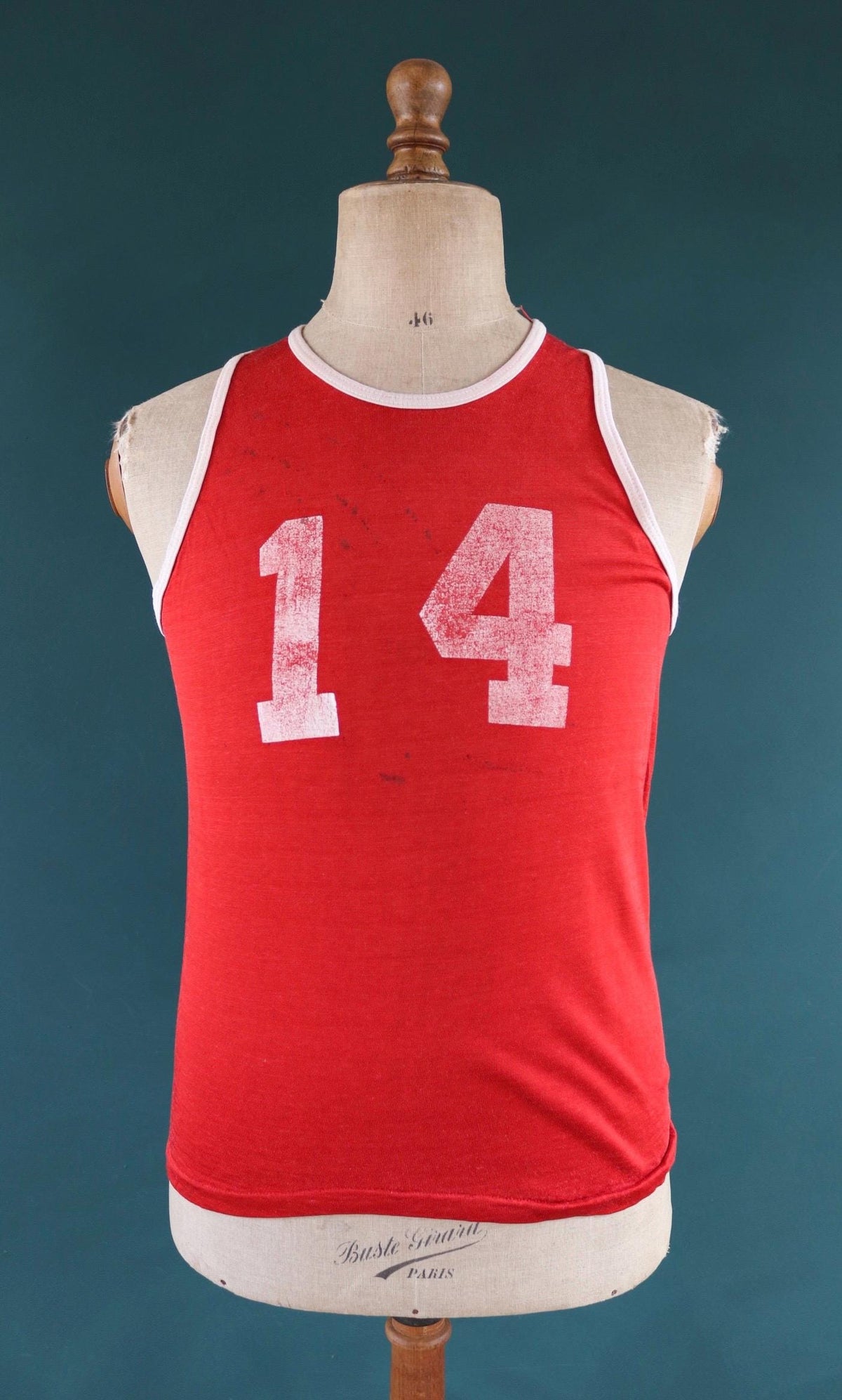 Vintage 1960s durene sportswear vest - red basketball shirt - singlet - 37" chest