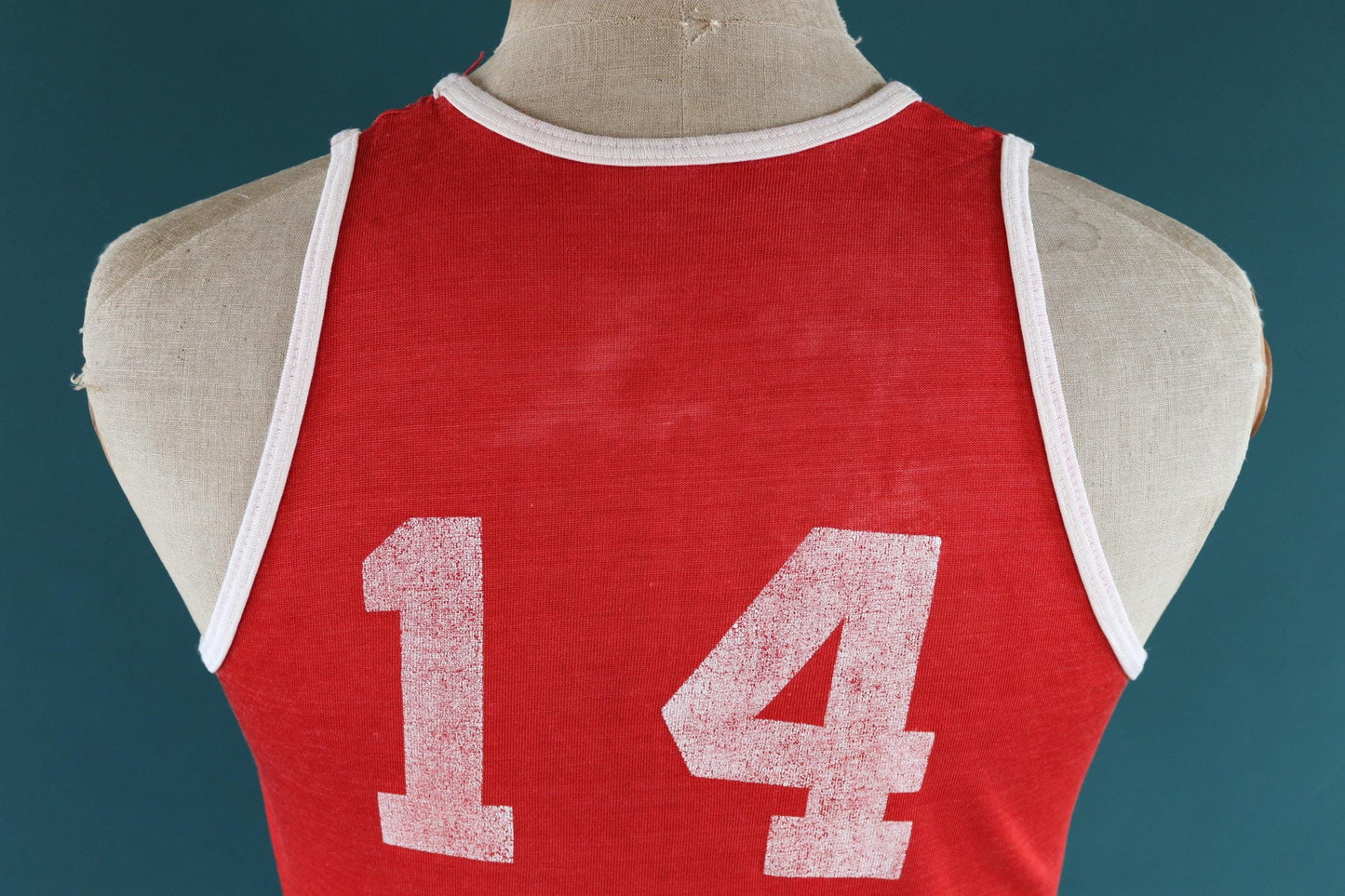 Vintage 1960s 60s vest singlet red white nylon durene 14 athletics sportswear basketball 37" chest