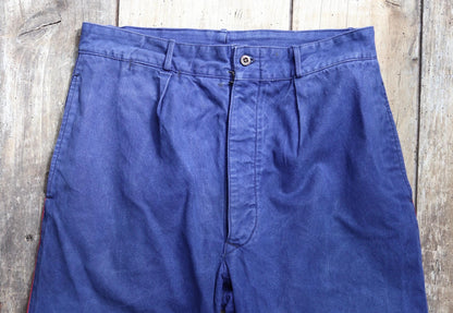 Vintage French work trousers pants 1950s 1960s indigo blue cotton twill fireman firefighter 32” x 27” workwear sapeurs pompiers