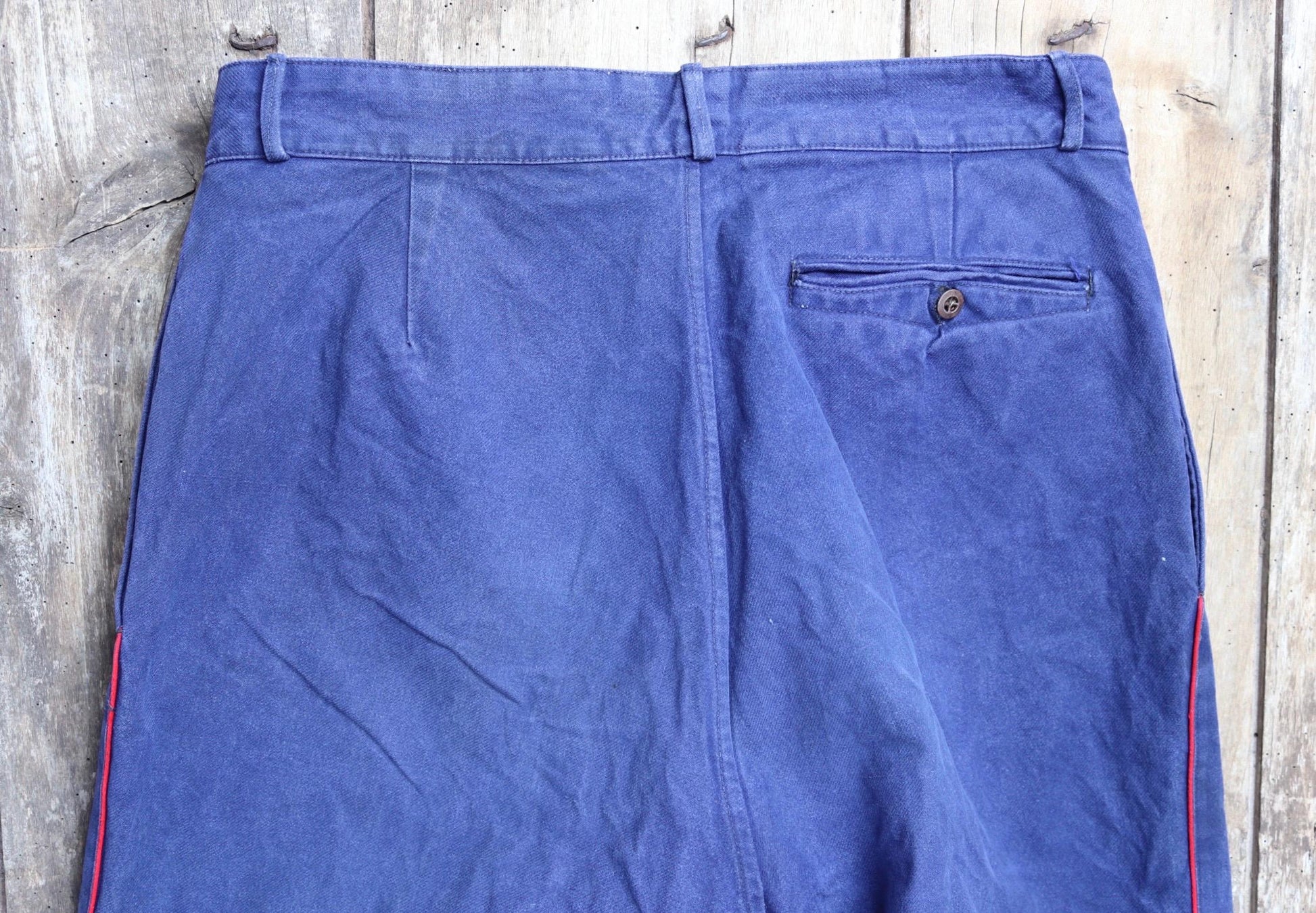Vintage French work trousers pants 1950s 1960s indigo blue cotton twill fireman firefighter 32” x 27” workwear sapeurs pompiers