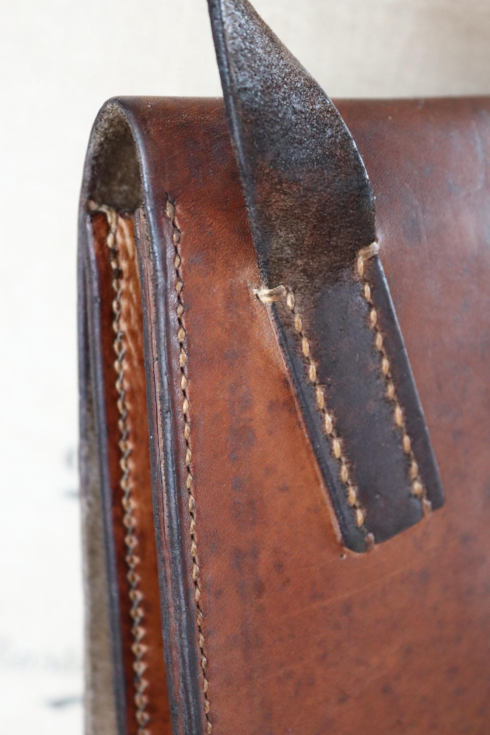 Vintage 1930s 40s brown leather bag - Swedish military workwear - shoulder satchel - luggage for tablet,