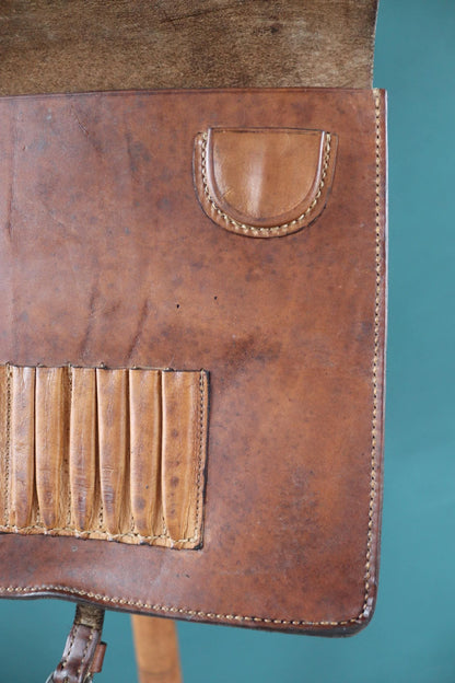 Vintage 1930s brown leather bag - 1940s Swedish military workwear - shoulder satchel - luggage