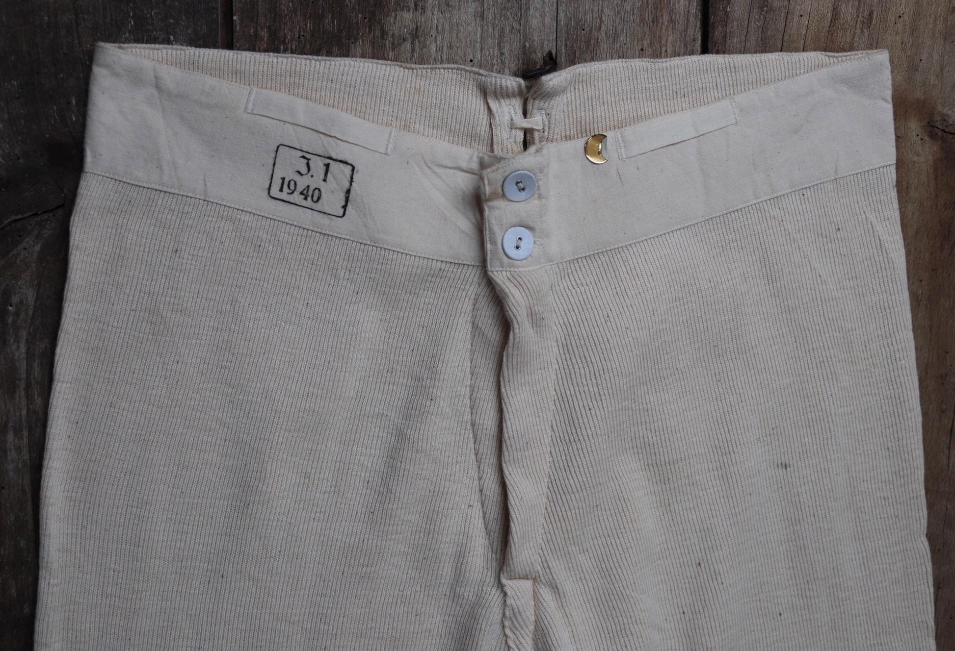 Vintage 1940s WW2 Swedish military underwear - ecru white ribbed cotton long johns - thermal loungewear - 34" x 26"