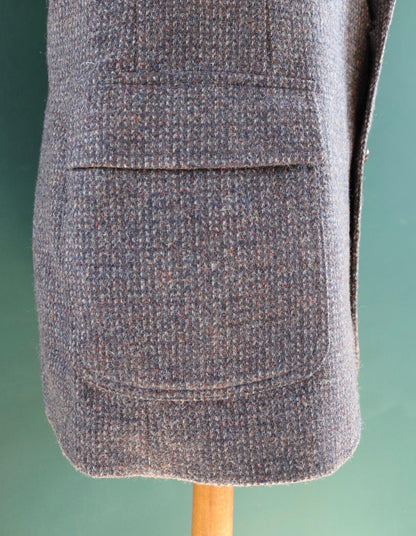 Vintage 1980s 90s Pendleton jacket - grey blue wool tweed - Western sports suit blazer - 44" chest - elbow patches - half belt action back