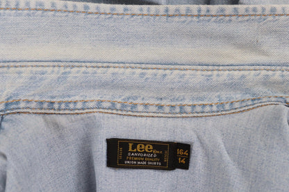 Vintage Lee pale blue chambray denim shirt cowboy western 42" chest pearl snap