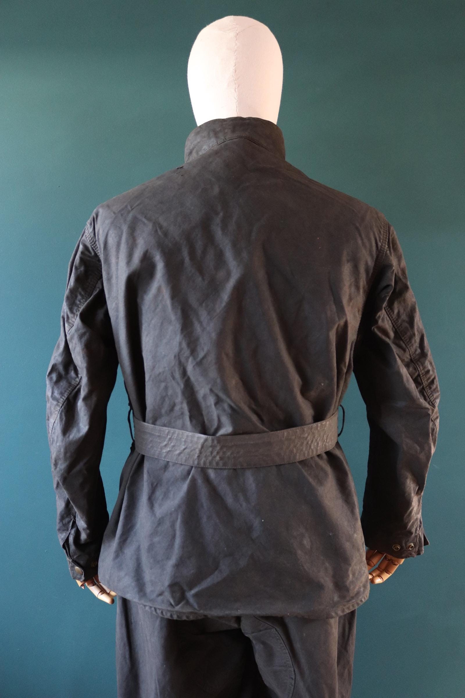 Vintage 1950s 50s Belstaff Trialmaster chequered flag waxed cotton motorcycle jacket trousers full suit 45" chest trial bike racing