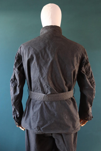 Vintage 1950s 50s Belstaff Trialmaster chequered flag waxed cotton motorcycle jacket trousers full suit 45" chest trial bike racing