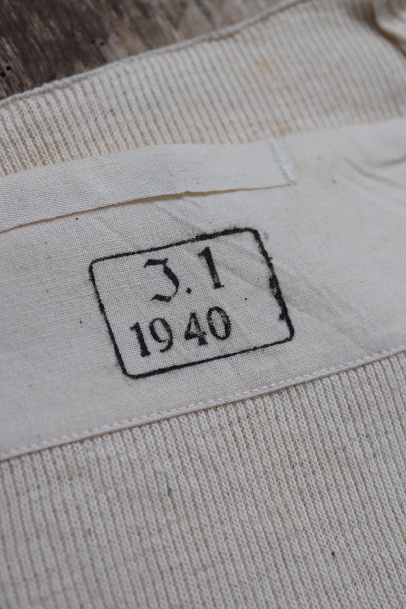 Vintage 1940s WW2 Swedish military underwear - ecru white ribbed cotton long johns - thermal loungewear - 34" x 26"