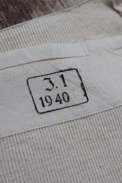 Vintage 1940s WW2 Swedish military underwear - ecru white ribbed cotton long johns - thermal loungewear - 34" x 26"