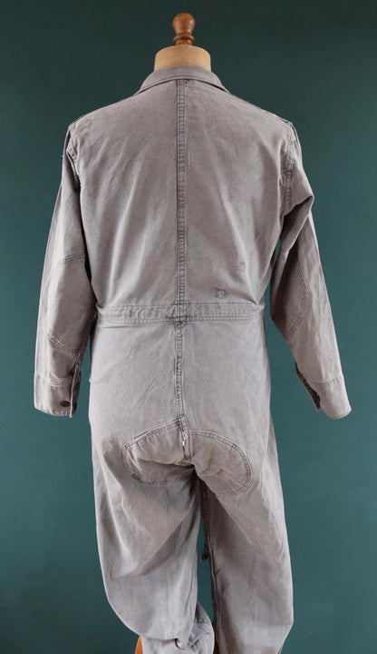 Vintage 1940s 40s 1950s 50s Swedish black cotton denim overalls coveralls mechanic tank crew military work chore workwear 44” x 36” x 27”