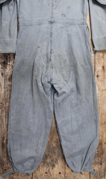 Vintage 1940s 40s 1950s 50s Swedish black cotton denim overalls coveralls mechanic tank crew military work chore workwear 44” x 36” x 27”