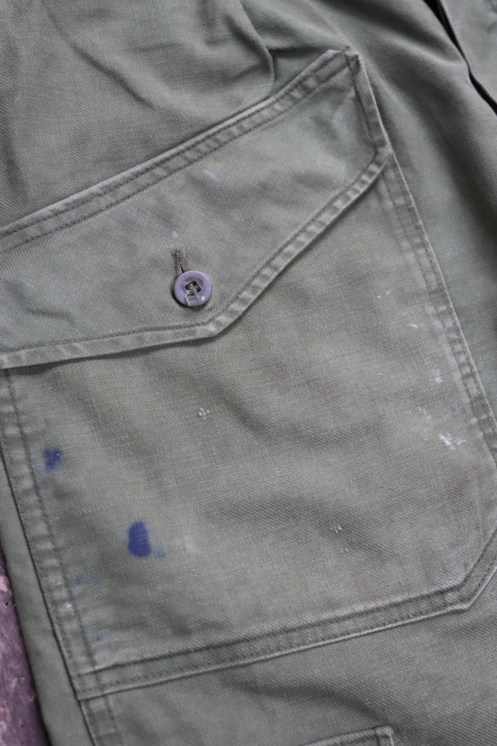 Vintage 1980s 80s Swedish air force military green cotton twill utility cargo trousers pants workwear work chore 32” x 30”