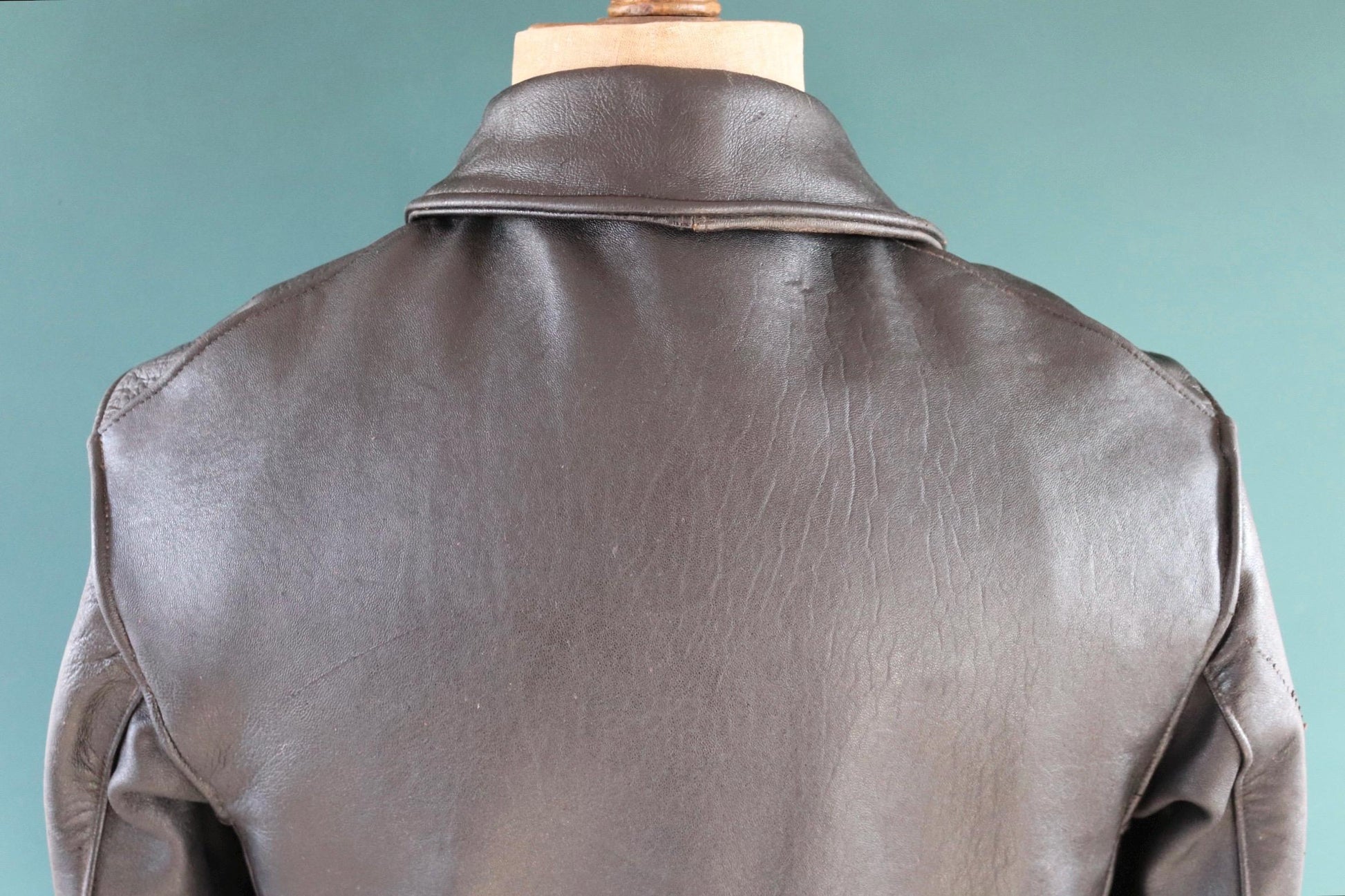 Vintage 1950s 50s 1960s 60s leather jacket French black Le Corbusier double breasted 41” chest