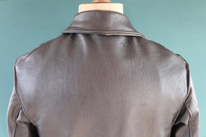 Vintage 1950s 50s 1960s 60s leather jacket French black Le Corbusier double breasted 41” chest