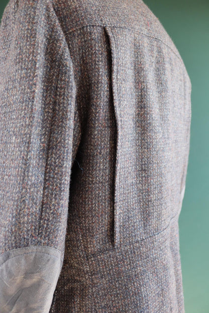 Vintage 1980s 90s Pendleton jacket - grey blue wool tweed - Western sports suit blazer - 44" chest - elbow patches - half belt action back
