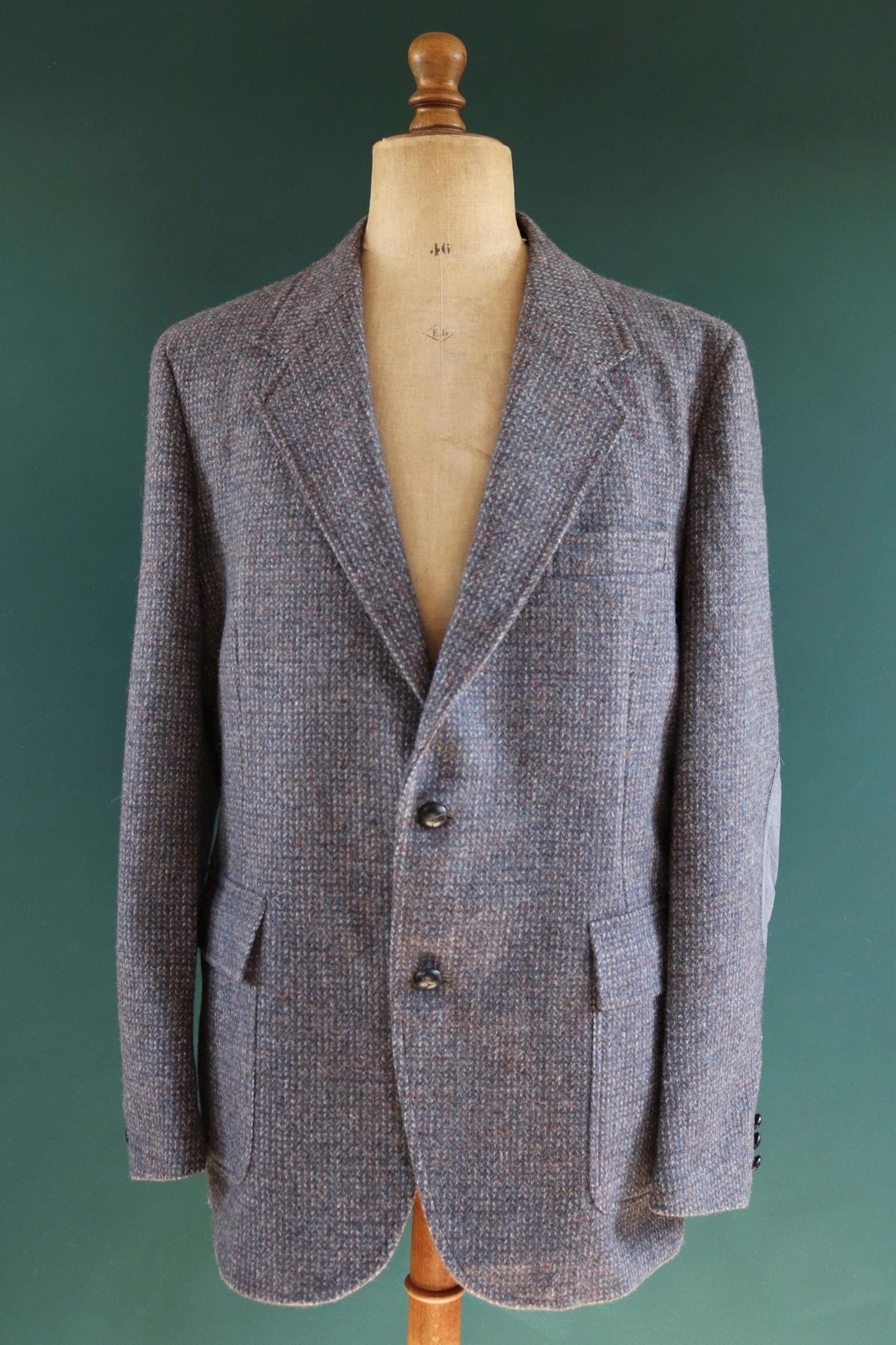 Vintage 1980s 90s Pendleton jacket - grey blue wool tweed - Western sports suit blazer - 44" chest - elbow patches - half belt action back