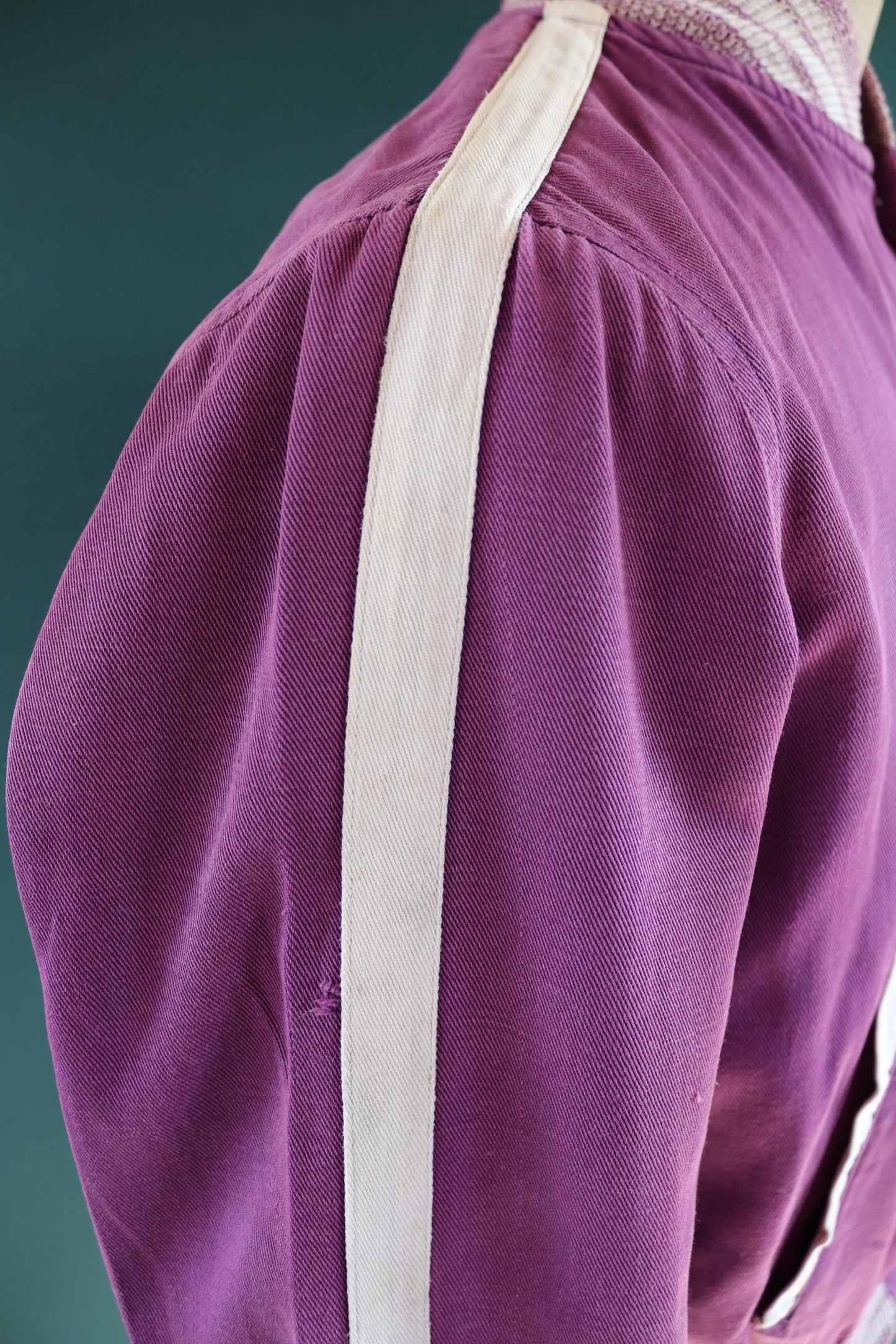 Vintage 1950s 50s purple white gabardine varsity jacket chenille patch 42" chest USA college American Ivy League style pharaoh collar